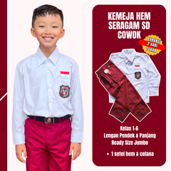 Seragam Sekolah SD Merah Putih Panjang Cowok (Baju Lengan Panjang + Celana)