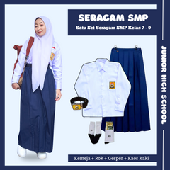 1 Set Seragam SMP Wanita Lengan Panjang (Baju Lengan Panjang, Rok, Topi, Dasi, Ikat Pinggang, Kaos Kaki)