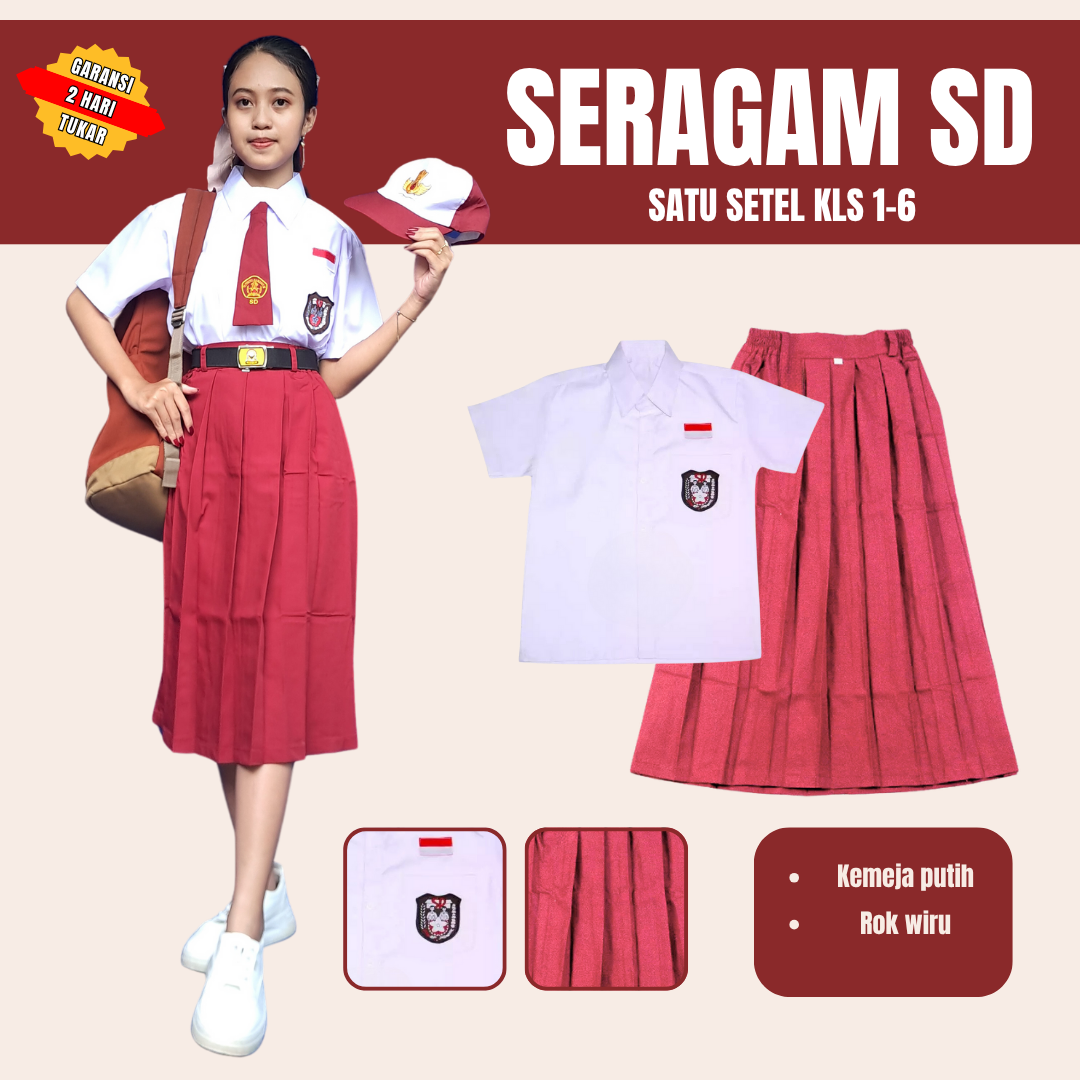 Seragam Sekolah SD Cewek Lengan Pendek (Baju Lengan Pendek + Rok)