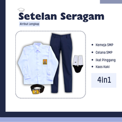 1 Set Seragam SMP Cowok Lengan Panjang (Hem Lengan Panjang, Celana, Ikat Pinggang, Kaos Kaki)