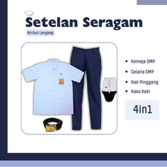 1 Set Seragam SMP Cowok Lengan Pendek (Hem Lengan Pendek, Celana, Ikat Pinggang, Kaos Kaki)