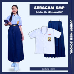 Seragam SMP Cewek Lengan Pendek (Atasan Lengan Pendek + Bawahan)