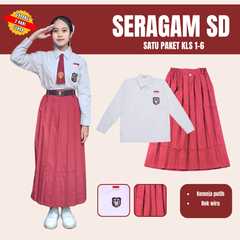 Seragam Sekolah SD Merah Putih Anak Perempuan Lengan Panjang (Baju Lengan Panjang + Rok)