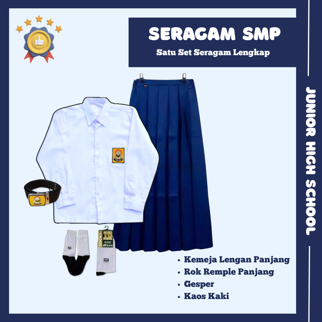 1 Set Seragam SMP Wanita Lengan Panjang (Baju Lengan Panjang, Rok, Topi, Dasi, Ikat Pinggang, Kaos Kaki)