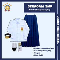 1 Set Seragam SMP Wanita Lengan Panjang (Baju Lengan Panjang, Rok, Topi, Dasi, Ikat Pinggang, Kaos Kaki)