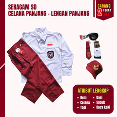 1 Set Seragam SD Cowok Lengan Panjang (Hem, Celana, Topi, Dasi, Ikat Pinggang, Kaos Kaki)