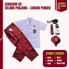 1 Set Seragam SD Cowok Lengan Pendek (Hem, Celana, Topi, Dasi, Ikat Pinggang, Kaos Kaki)
