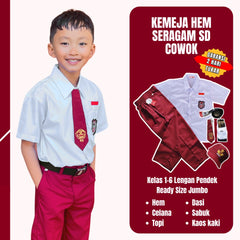 Seragam Sekolah SD Merah Putih Cowok Lengan Pendek (Baju Lengan Pendek + Celana)