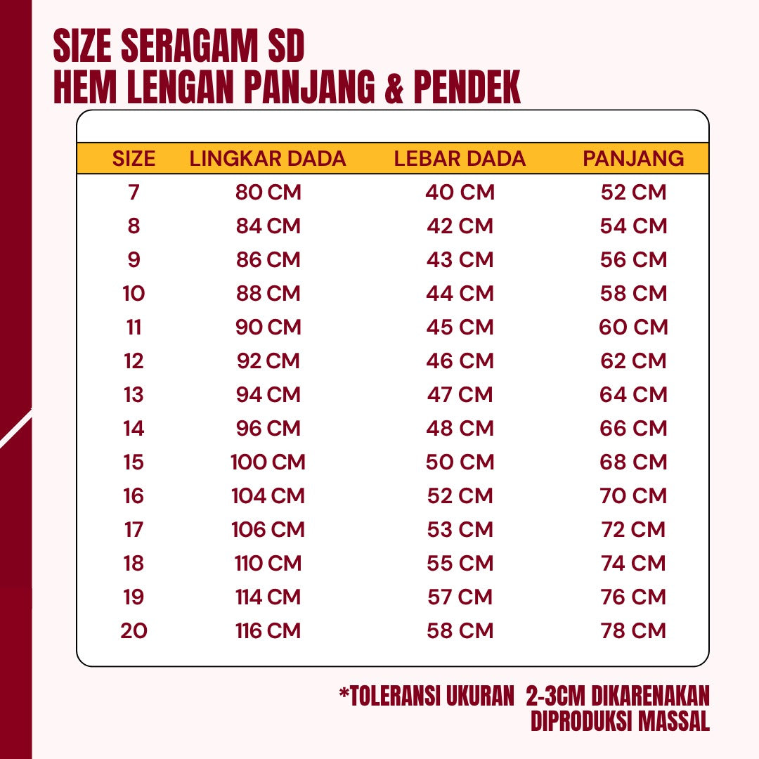 Baju SD Wanita Lengan Pendek