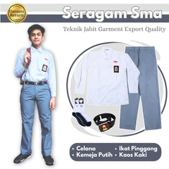 1 Set Seragam Sma Lengan Panjang (Hem Atasan Lengan Panjang + Lengan Bawah, Ikat Pinggang, Kaos Kaki)