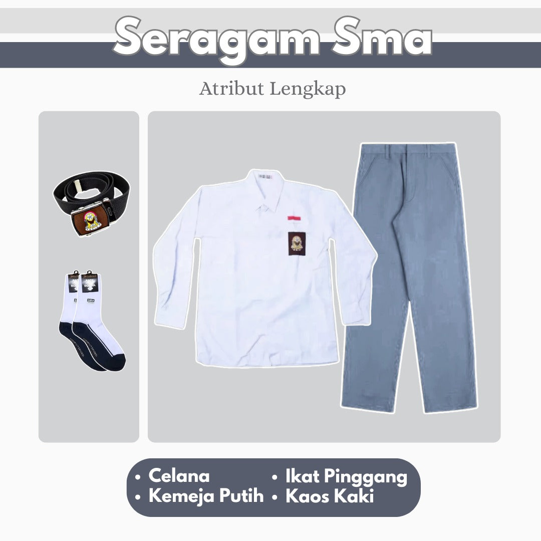 1 Set Seragam Sma Lengan Panjang (Hem Atasan Lengan Panjang + Lengan Bawah, Ikat Pinggang, Kaos Kaki)