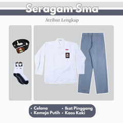 1 Set Seragam Sma Lengan Panjang (Hem Atasan Lengan Panjang + Lengan Bawah, Ikat Pinggang, Kaos Kaki)