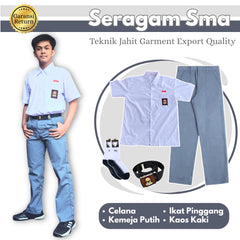 1 Set Seragam Sma Lengan Pendek (Hem Atasan Lengan Pendek + Lengan Bawah, Ikat Pinggang, Kaos Kaki)