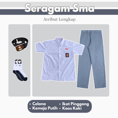 1 Set Seragam Sma Lengan Pendek (Hem Atasan Lengan Pendek + Lengan Bawah, Ikat Pinggang, Kaos Kaki)