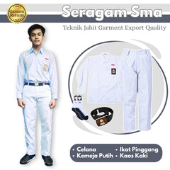 1 Set Seragam SMU Putih Putih Lengan Panjang (Atasan Putih + Bawahan Putih + Ikat Pinggang + Kaos Kaki)