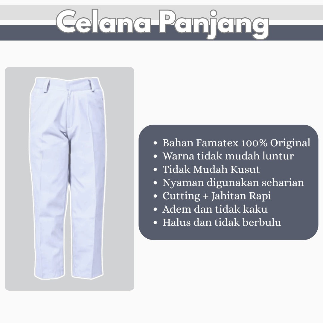 1 Set Seragam SMU Putih Putih Lengan Panjang (Atasan Putih + Bawahan Putih + Ikat Pinggang + Kaos Kaki)