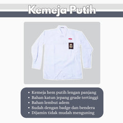 1 Set Seragam SMU Putih Putih Lengan Panjang (Atasan Putih + Bawahan Putih + Ikat Pinggang + Kaos Kaki)
