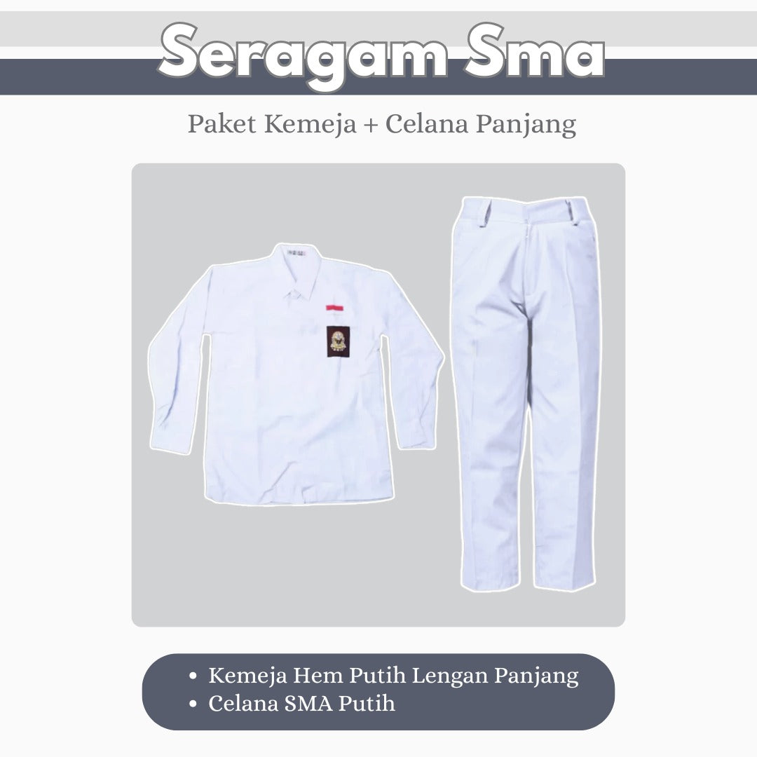 Seragam SMU Putih Putih Lengan Panjang (Atasan Putih + Bawahan Putih)