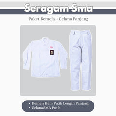 Seragam SMU Putih Putih Lengan Panjang (Atasan Putih + Bawahan Putih)