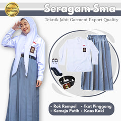 1 Set Seragam SMA Wanita Lengan Panjang (Baju Lengan Panjang + Bawahan + Ikat Pinggang + Kaos Kaki)