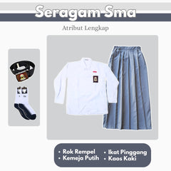 1 Set Seragam SMA Wanita Lengan Panjang (Baju Lengan Panjang + Bawahan + Ikat Pinggang + Kaos Kaki)